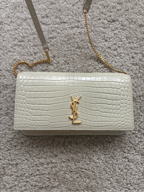 Saint Laurent Handbags - Saint Laurent Cassandre Cream Croc-Embossed Leather Chain Wallet Gold Hardware